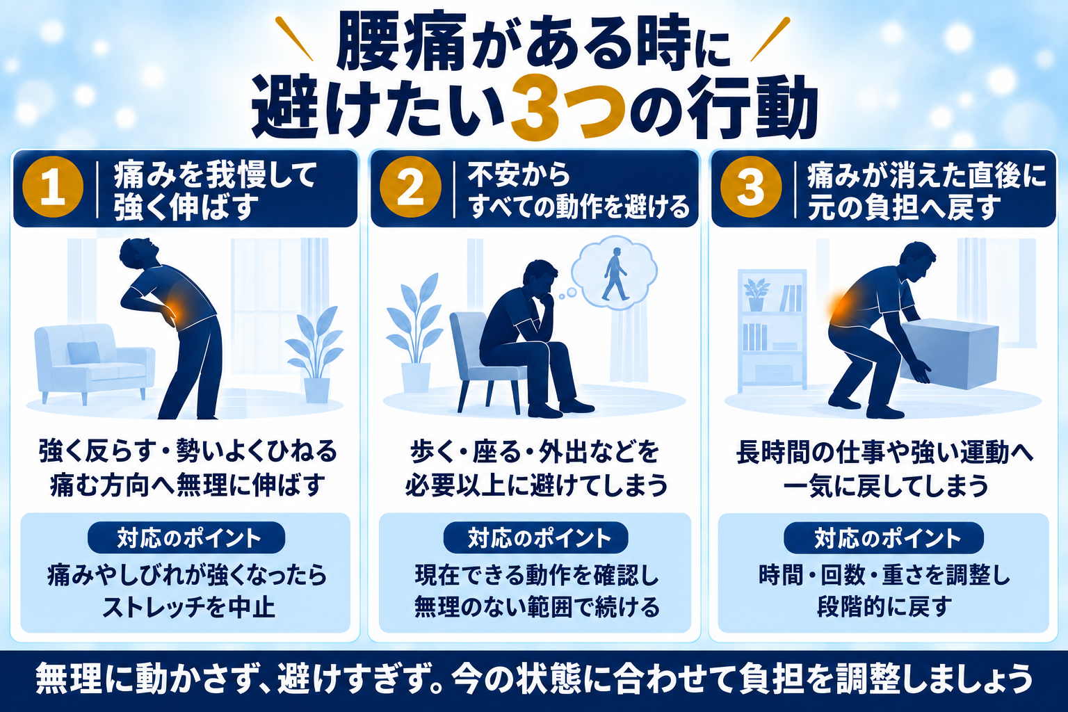 腰痛避けたい３つの行動｜岡山市中区南区ジール鍼灸整骨院