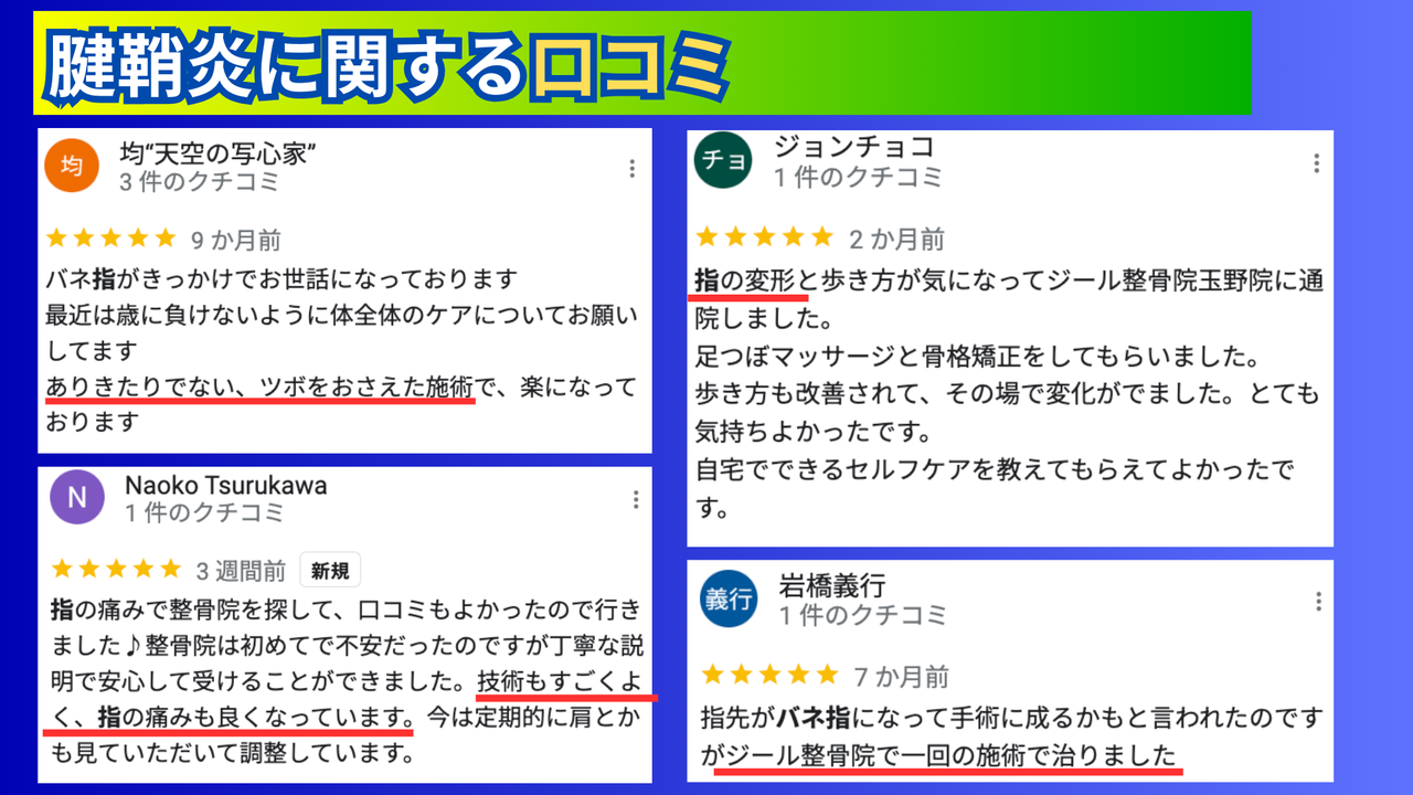 腱鞘炎のクチコミ|岡山市南区・中区ジール鍼灸整骨院